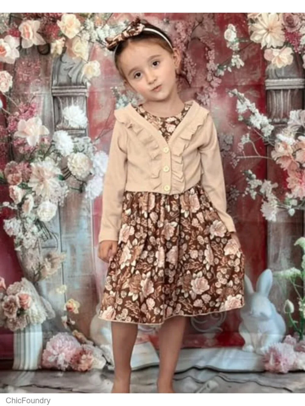 Toddler Girls 2-Piece Floral Dress and Cardigan Set, Sleeveless Dress with Long